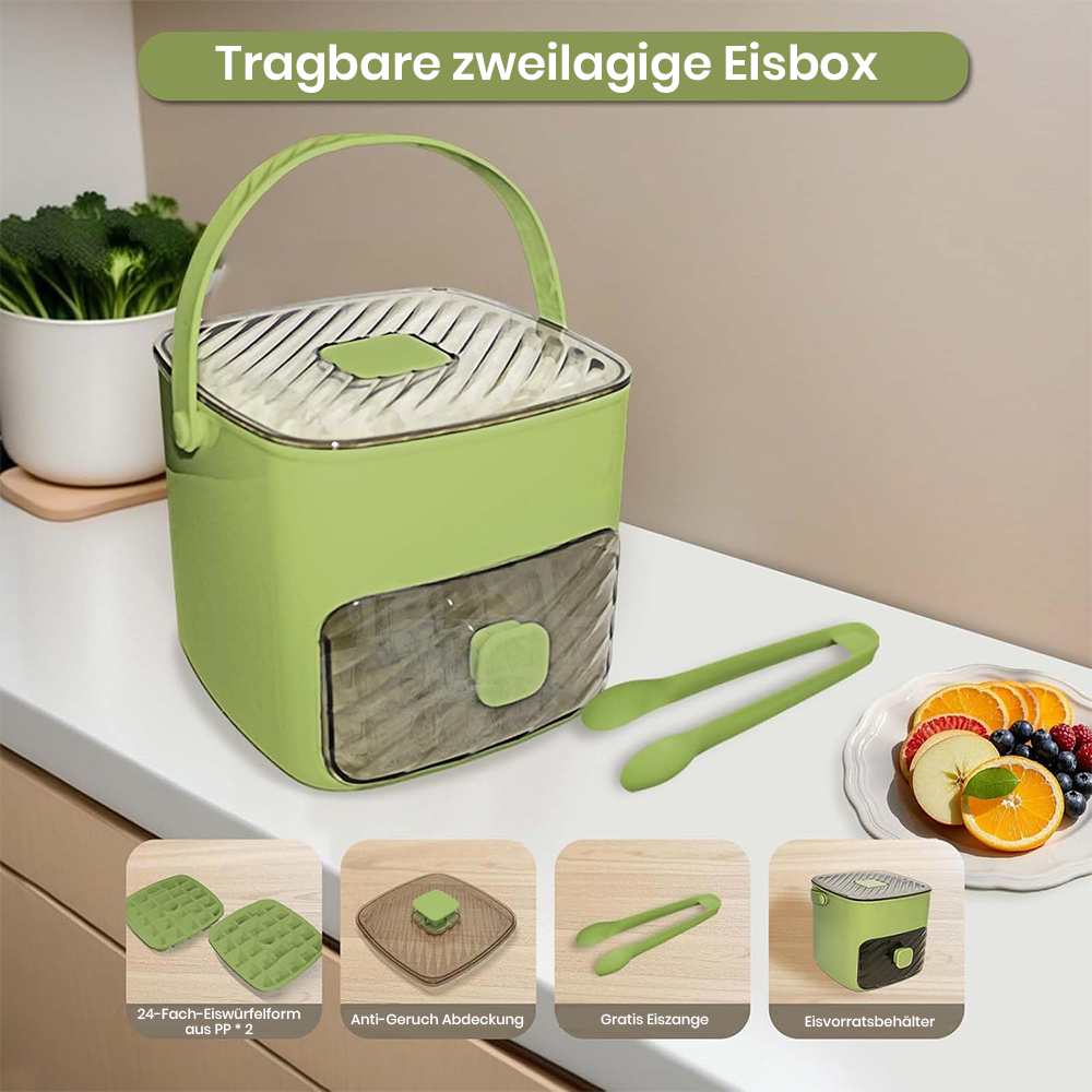 🔥Sommer-Sonderangebot 50 % Rabatt🧊Tragbarer Eisbereiter mit Deckel und Aufbewahrungsbox (48 Eiswürfel).