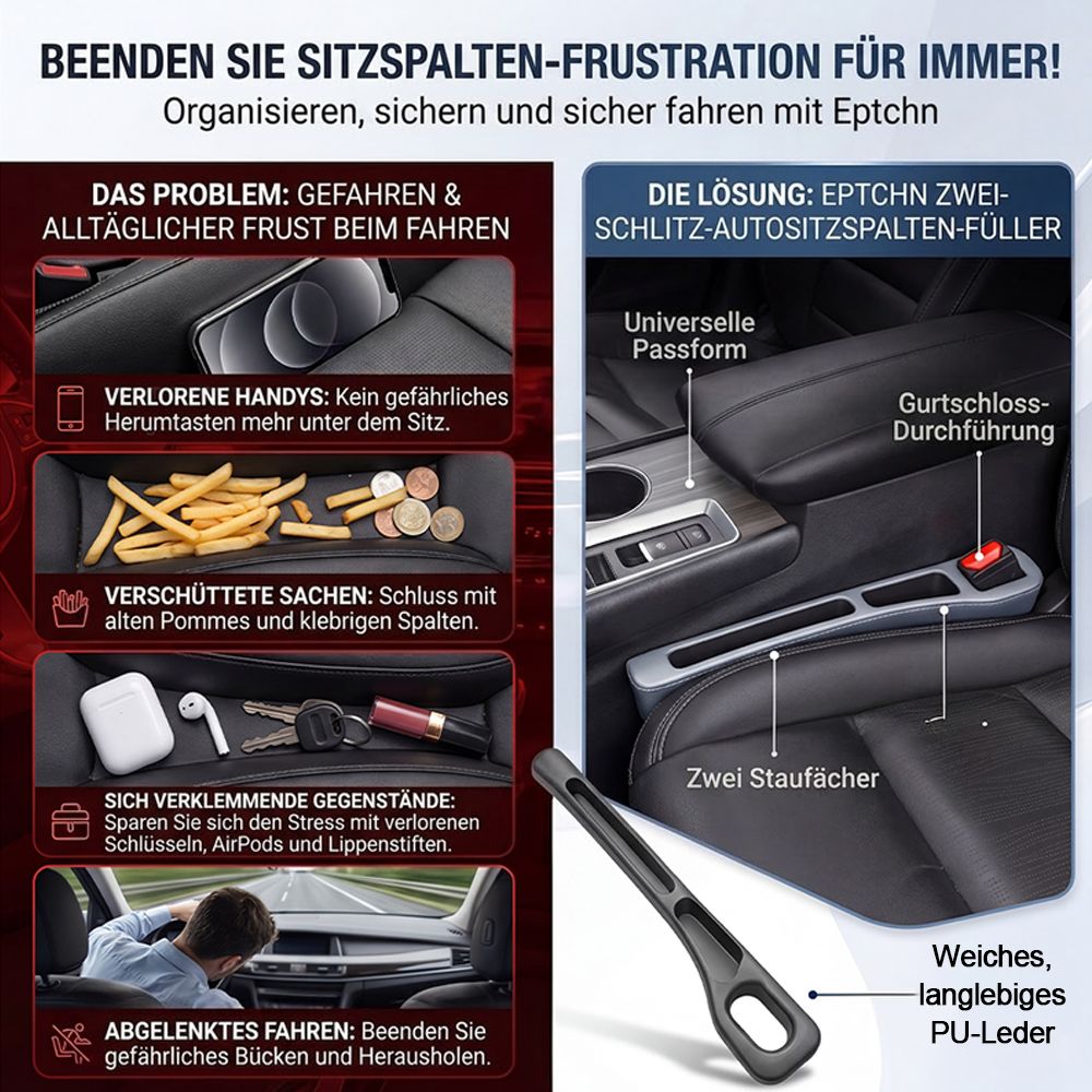 💺Nie wieder das Handy zwischen den Autositzen verlieren🚗🌟Universeller Sitzlücken-Füller • Organizer mit Doppel-Fach🌟