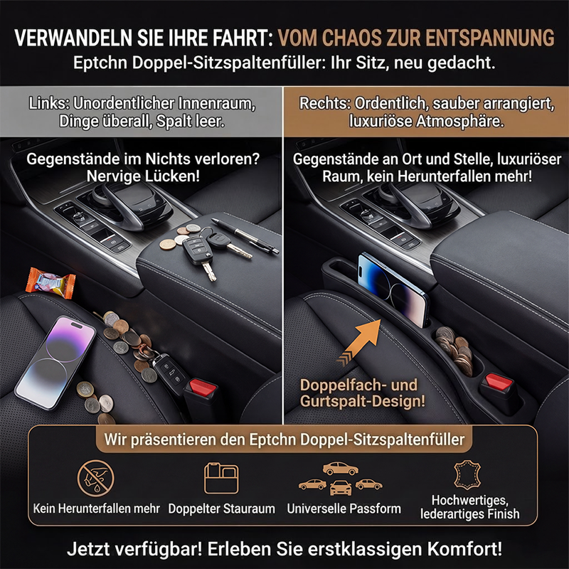 60% OFF🚗Nie wieder das Handy zwischen den Autositzen verlieren💺🌟Universeller Sitzlücken-Füller • Organizer mit Doppel-Fach🌟