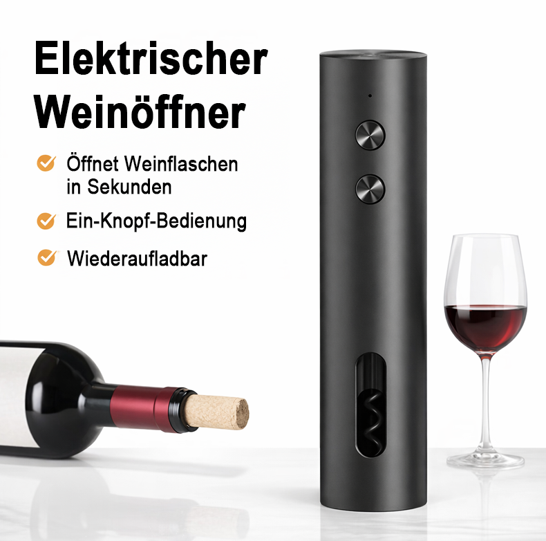 🎉Neujahrsdeal! 50% Rabatt✨automatischer elektrischer Weinöffner – ein-Knopf Bedienung, USB-aufladbar, leise & kraftvoll, öffnet Flaschen mühelos für Zuhause & Partys -Remifa®