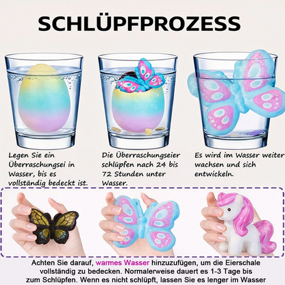 🐣🦄 Wachsende Oster-Überraschungs-Eier – Schlüpfende Tierfiguren im Wasser (Dino, Einhorn & mehr)