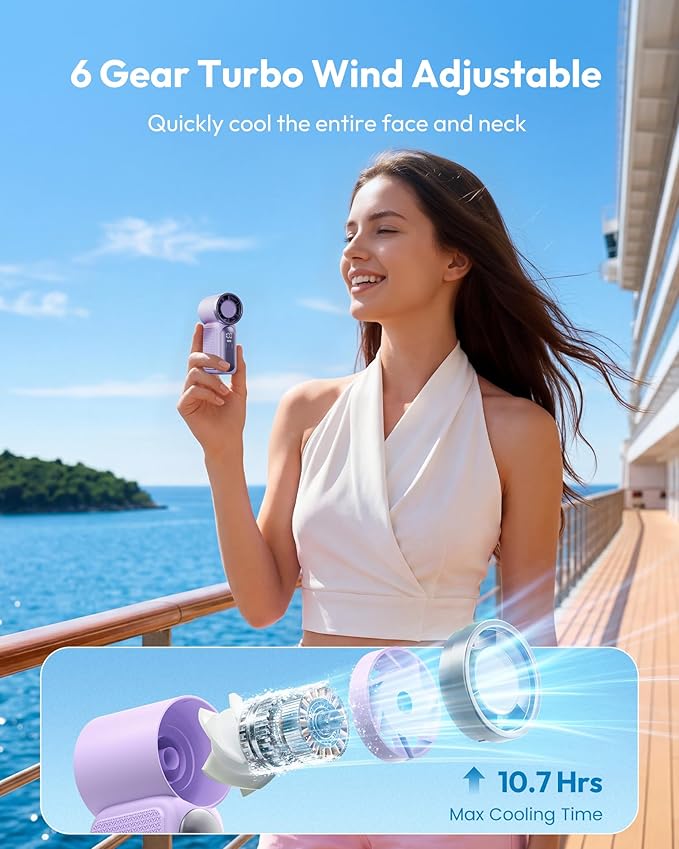 💨Mini-Handventilator mit LED-Anzeige –👍5-stufiger Turbo-Ventilator im Taschenformat.✨Über USB aufladbar, schnelle Kühlung für Reisen und beim Schminken. Das perfekte Geschenk.  Tragbare Kühlung