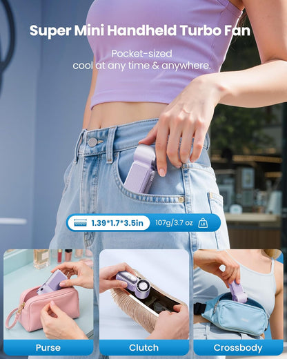 💨Mini-Handventilator mit LED-Anzeige –👍5-stufiger Turbo-Ventilator im Taschenformat.✨Über USB aufladbar, schnelle Kühlung für Reisen und beim Schminken. Das perfekte Geschenk.  Tragbare Kühlung
