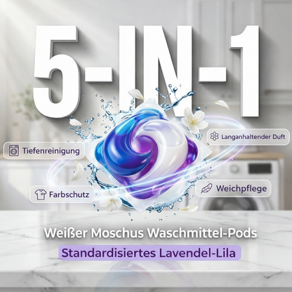 🌸🧺 5-in-1 Waschmittelkapseln mit weißem Moschus – entfernt Flecken & schont Fasern ✨💧 80 Stück, langanhaltend frisch, ideal für Haushalt & Reise.