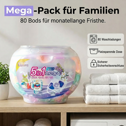 🌸🧺 5-in-1 Waschmittelkapseln mit weißem Moschus – entfernt Flecken & schont Fasern ✨💧 80 Stück, langanhaltend frisch, ideal für Haushalt & Reise.
