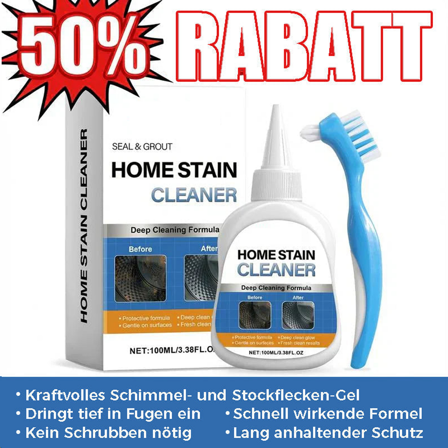 🦠 KAUFE 2, ERHALTE 1 GRATIS! 🛁 Schimmelentferner-Gel – Starke Formel, Bürste Inklusive & Wirksam in Dusche und Fugen 🧽✨